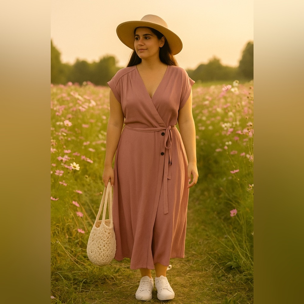Elegant Pink Wrap Dress